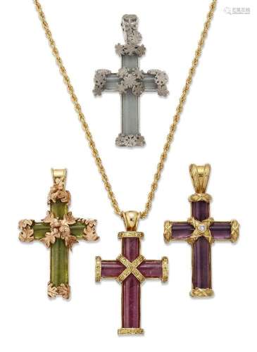 Theo Fennell, four gem-set and diamond cross pendants, by Th...