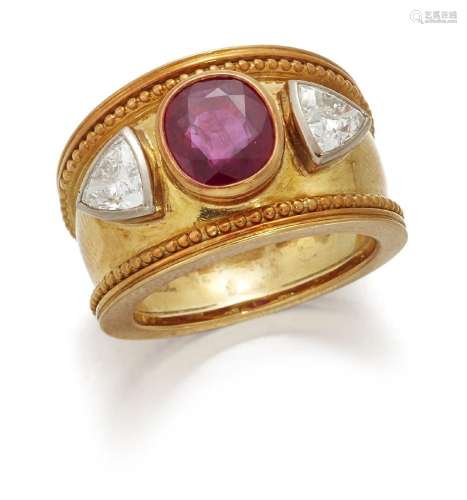 Theo Fennell, a ruby and diamond three stone ring, by Theo F...