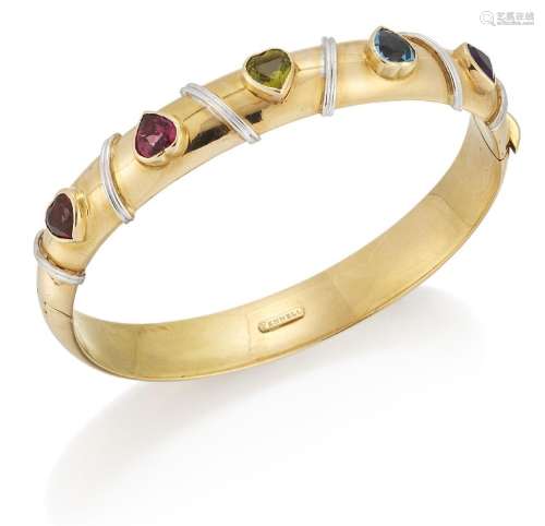 Theo Fennell, a gem-set bangle, inset with heart-shaped garn...