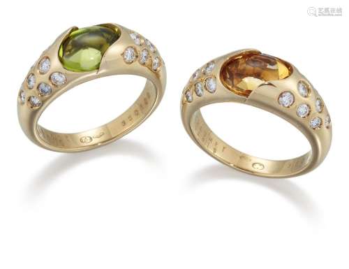 Chaumet, two gem and diamond rings, set with a cabochon citr...