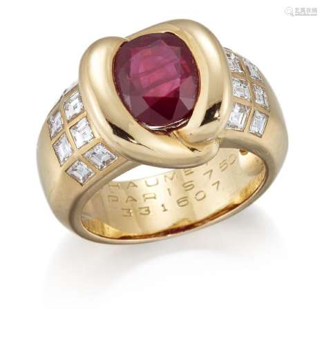 Chaumet, a ruby and diamond ring, the central oval mixed-cut...