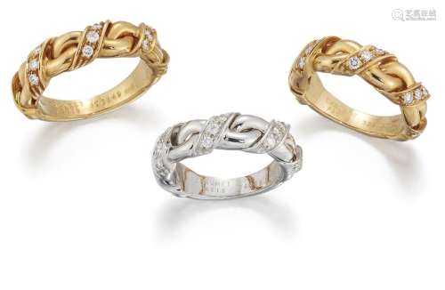 Chaumet, three diamond rings, by Chaumet, each of twisted de...