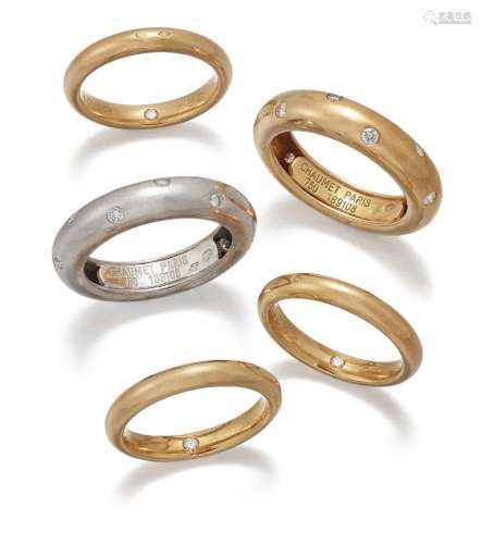 Chaumet, a group of five band rings, by Chaumet all accented...