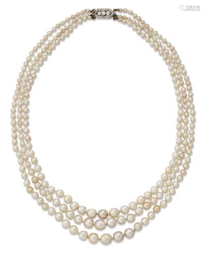 A natural pearl, cultured pearl and diamond necklace, compos...