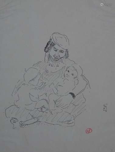 Jean LAUNOIS (1898-1942)<br />
Algérienne et ses deux enfant...