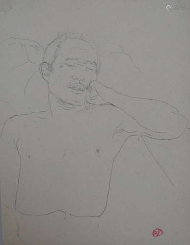 Jean LAUNOIS (1898-1942)<br />
Asiatique endormi<br />
Encre...