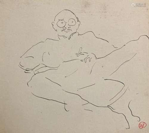 Jean LAUNOIS (1898-1942)<br />
Asiatique fumant<br />
Encre ...