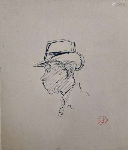 Jean LAUNOIS (1898-1942)<br />
L'homme au chapeau<br />
Encr...