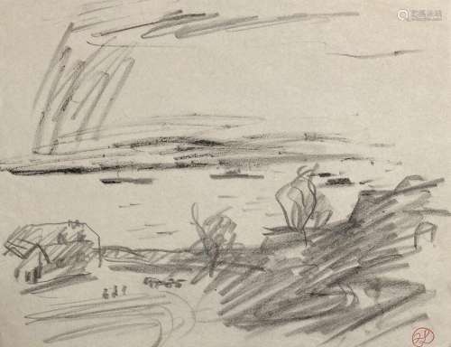 Jean LAUNOIS (1898-1942)<br />
Paysage<br />
Dessin avec cac...