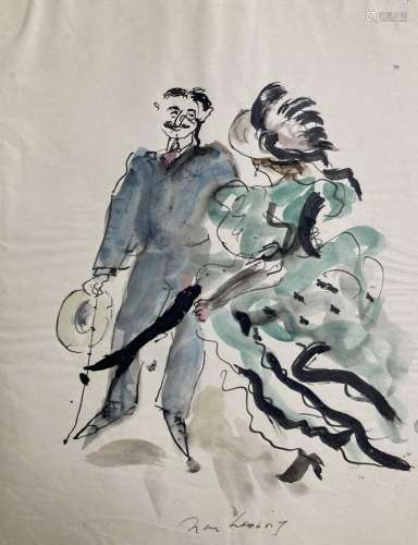 Jean LAUNOIS (1898-1942)<br />
Couple dansant<br />
Aquarell...