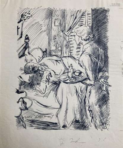 Jean LAUNOIS (1898-1942)<br />
Le service au lit du malade<b...