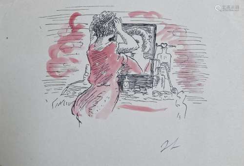 Jean LAUNOIS (1898-1942)<br />
Femme se coiffant<br />
Encre...