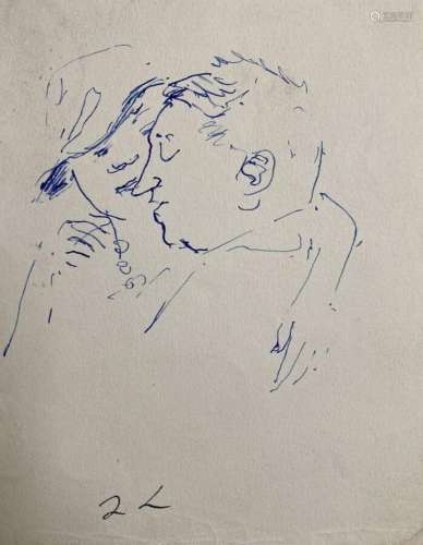 Jean LAUNOIS (1898-1942)<br />
L'étreinte<br />
Encre monogr...