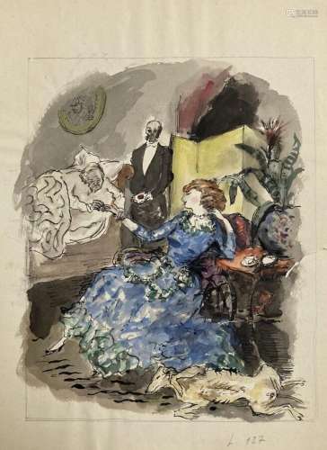 Jean LAUNOIS (1898-1942)<br />
Le mariage<br />
Aquarelle <b...