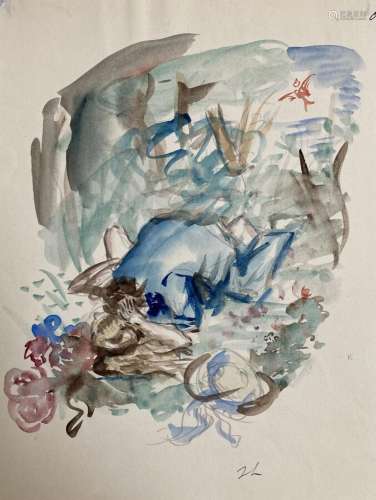 Jean LAUNOIS (1898-1942)<br />
Maraichinage<br />
Aquarelle ...