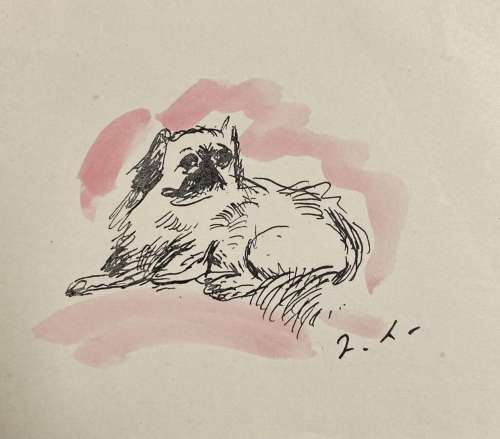 Jean LAUNOIS (1898-1942)<br />
Le chien<br />
Encre et aquar...