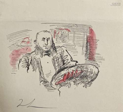 Jean LAUNOIS (1898-1942)<br />
L'homme au plateau<br />
Encr...