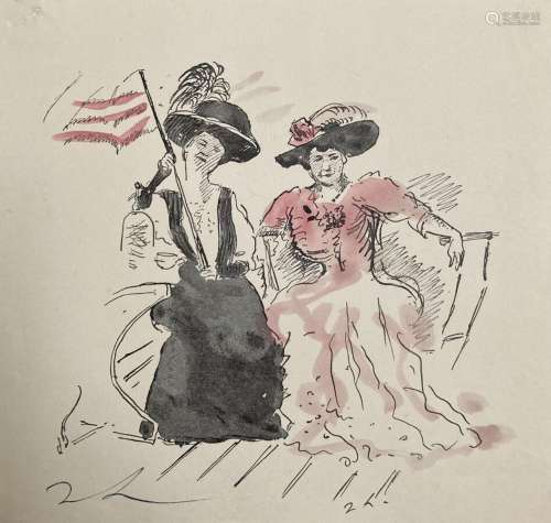 Jean LAUNOIS (1898-1942)<br />
Les deux femmes<br />
Estampe...
