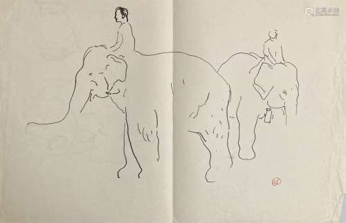 Jean LAUNOIS (1898-1942)<br />
Personnages à dos d'éléphant<...