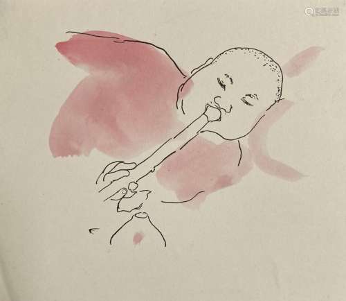 Jean LAUNOIS (1898-1942)<br />
Jeune asiatique fumant de l'o...