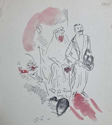Jean LAUNOIS (1898-1942)<br />
Les mariés<br />
Estampe mono...