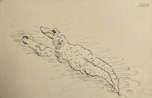 Jean LAUNOIS (1898-1942)<br />
Crocodiles<br />
Encre avec c...