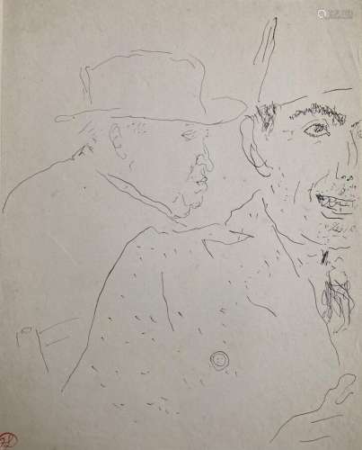 Jean LAUNOIS (1898-1942)<br />
Deux personnages<br />
Encre ...