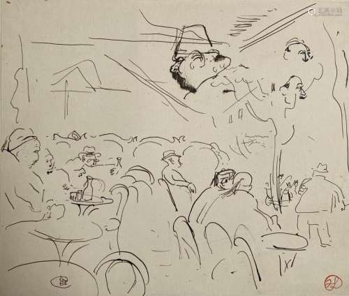 Jean LAUNOIS (1898-1942)<br />
Café animé d'Afrique du Nord<...