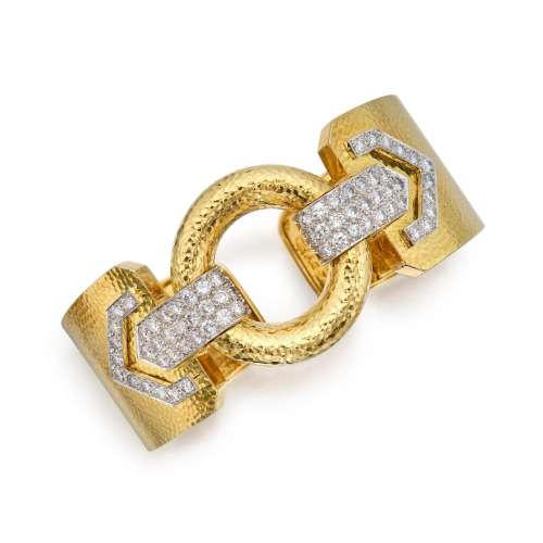 David Webb . Gold and Diamond Cuff-Bracelet.
