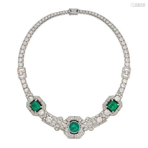 Emerald, Enamel and Diamond Necklace . Emerald, Enamel and D...
