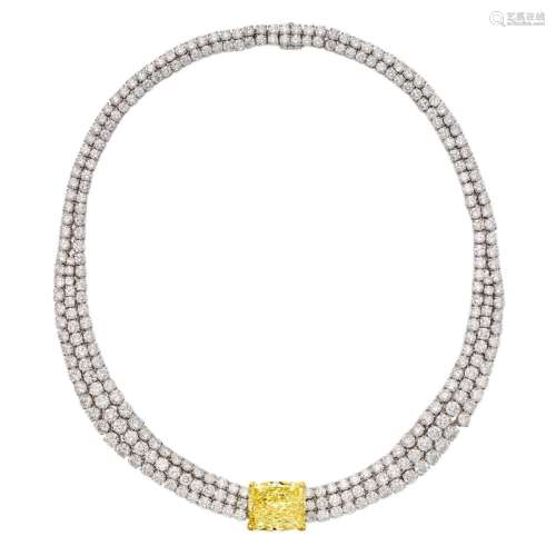 Fancy Yellow Diamond and Diamond Necklace . Fancy Yellow Dia...