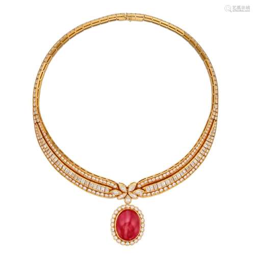 Van Cleef & Arpels . Ruby and Diamond Pendant-Necklace.