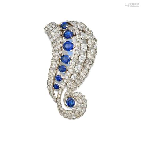 Monture Cartier . Sapphire and Diamond Clip, France.