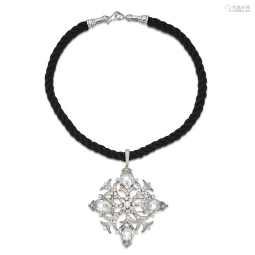 David Webb . Rock Crystal and Diamond Pendant-Necklace.