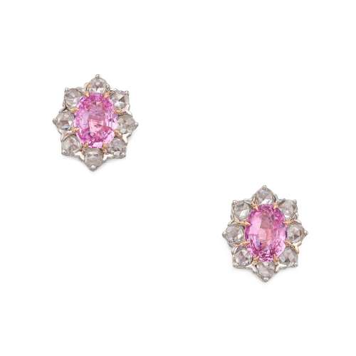Pair of Pink Sapphire and Diamond Earrings . Pair of Pink Sa...