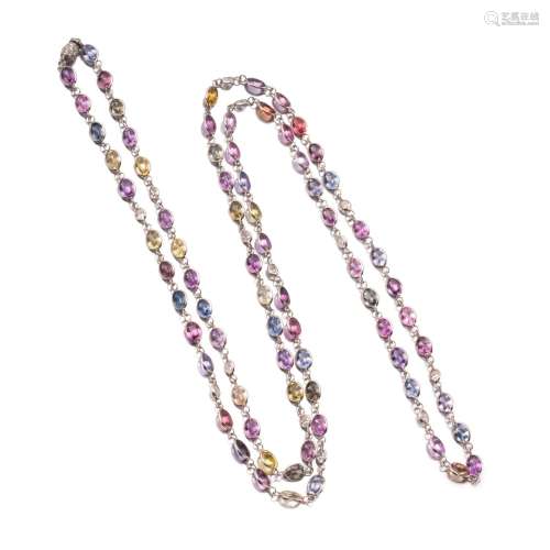 Multi-Colored Sapphire and Diamond Necklace . Multi-Colored ...
