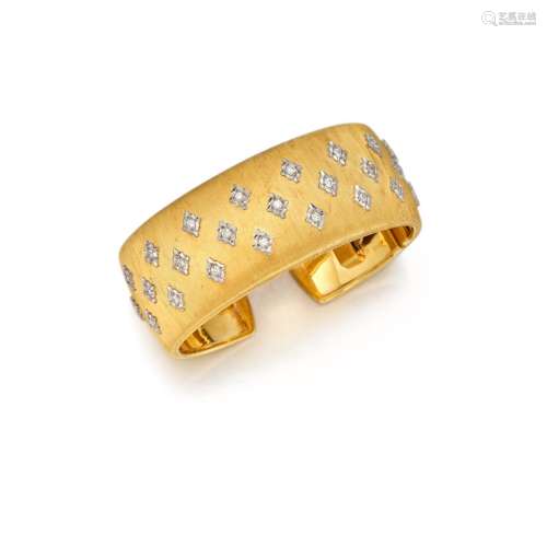 Buccellati . Gold and Diamond Cuff-Bracelet.