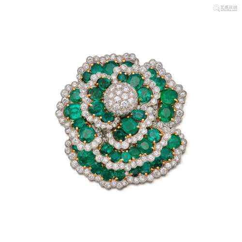 Van Cleef & Arpels . Emerald and Diamond 'Camellia' Broo...