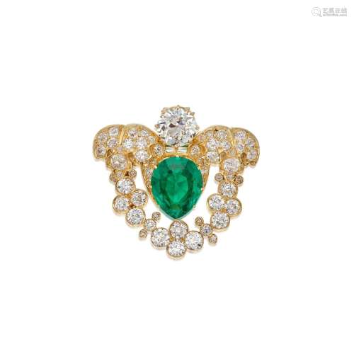Tiffany & Co. . Emerald and Diamond Brooch.