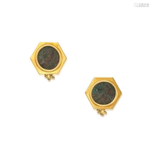 Bulgari . Pair of Gold and Bronze Coin 'Monete' Cufflinks.