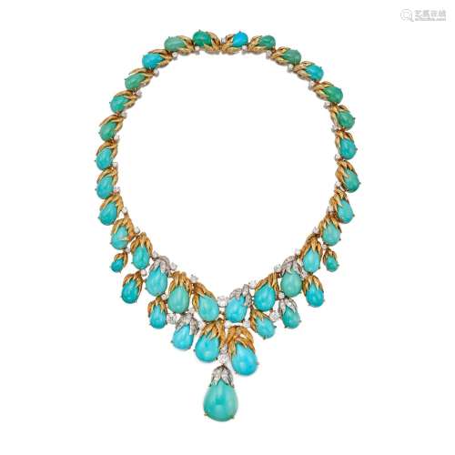 David Webb . Turquoise and Diamond Necklace.