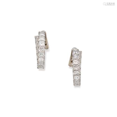 Pair of Diamond Earclips . Pair of Diamond Earclips.