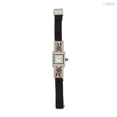 Tiffany & Co. . Ruby, Onyx and Diamond Wristwatch.