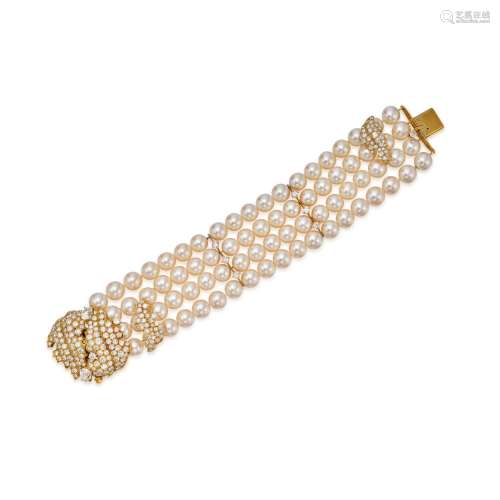 Van Cleef & Arpels . Cultured Pearl and Diamond Bracelet...