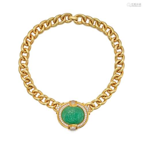 David Webb . Gold, Emerald and Diamond Necklace.