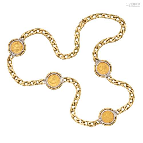 Bulgari . Gold and Diamond 'Monete' Necklace.