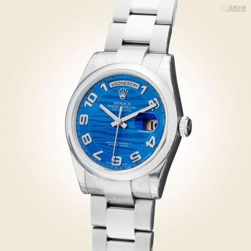 Rolex . Reference 118209 Day-Date 'Blue Wave' | A white gold...