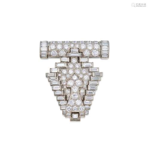 Cartier . Diamond Clip-Brooch.
