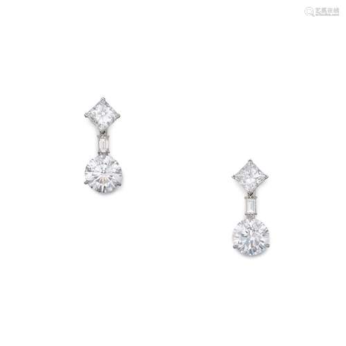 Pair of Diamond Earrings . Pair of Diamond Earrings.