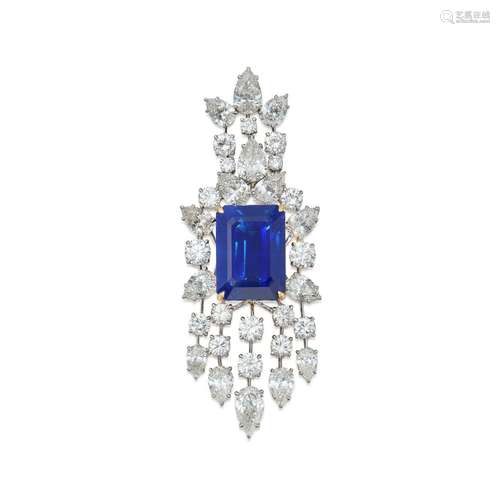 Sapphire and Diamond Pendant-Necklace . Sapphire and Diamond...